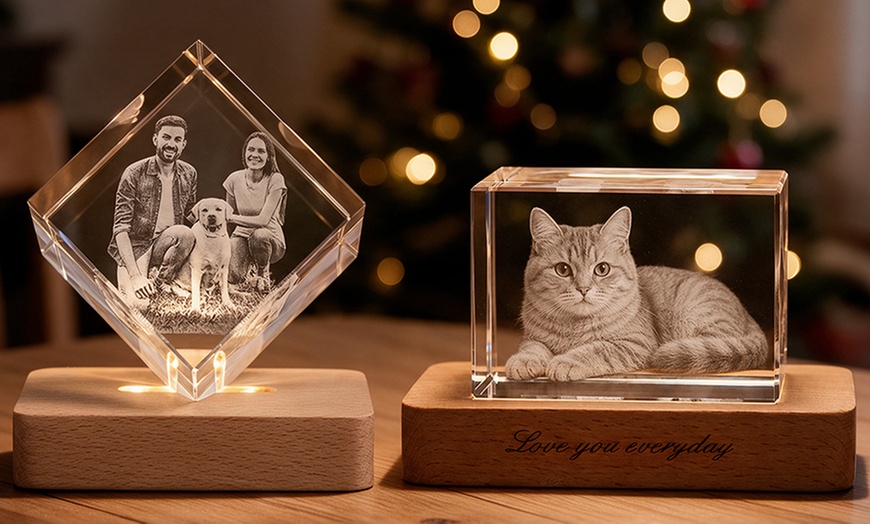 Image 2: Custom 3D Photo Engraved Crystal with Optional LED Light Base 