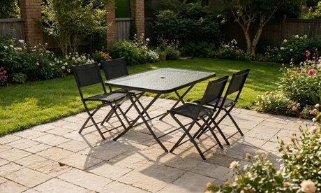 Kocoon Ensemble table de jardin 130 cm et 4 chaises pliantes Junon, Black