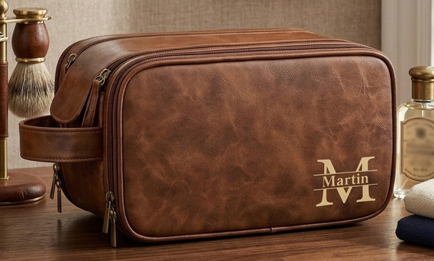 Image 6: Travel in Style With Personalized Vegan-Friendly Leather Toiletry Bag (Up to 85% Off)