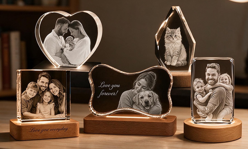 Image 13: Custom 3D Photo Engraved Crystal with Optional LED Light Base 