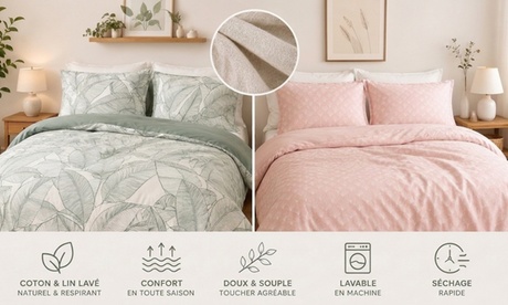 groupon Parure de lit Feuillage Nature - Coton lin lavé 260x240