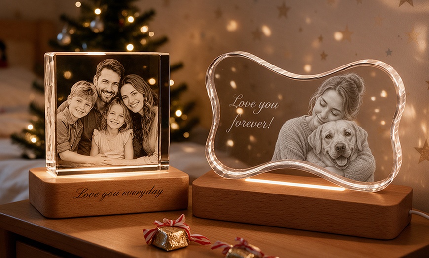 Image 8: Custom 3D Photo Engraved Crystal with Optional LED Light Base 
