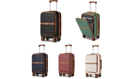21 Striped Design Front-Opening Cabin Suitcase - Navy and Brown