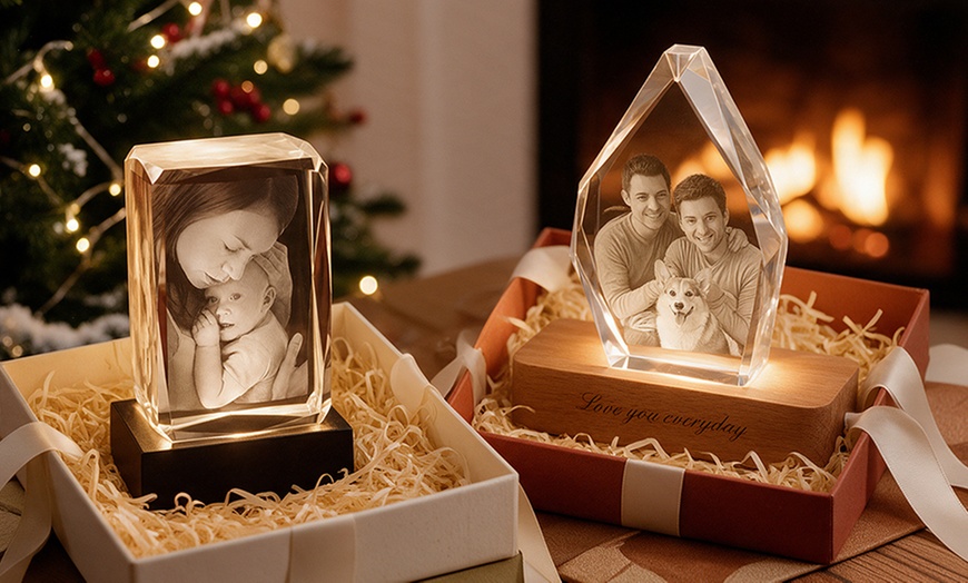 Image 7: Custom 3D Photo Engraved Crystal with Optional LED Light Base 