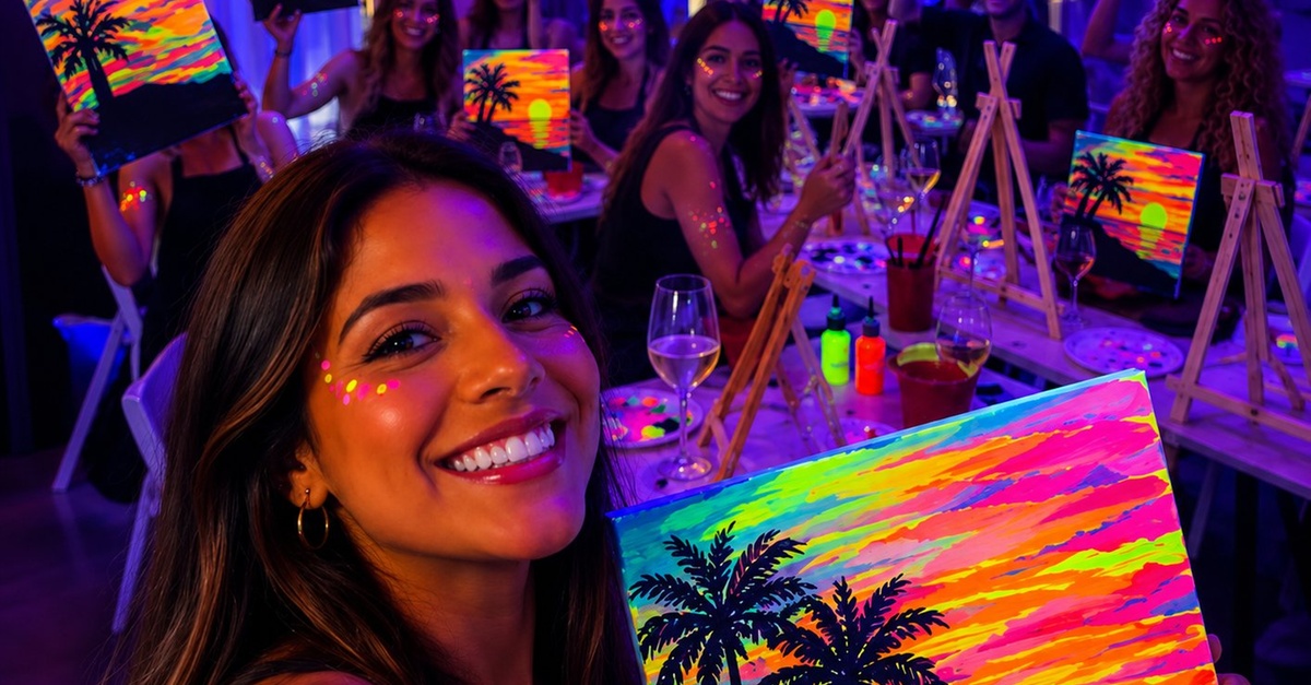 Taller de pintura neón con vino y picoteo en Madrid