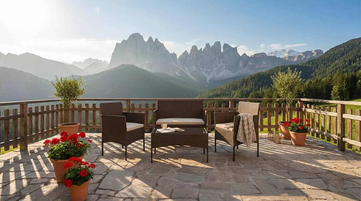 Salottino da giardino 4 posti con tavolino e cuscini