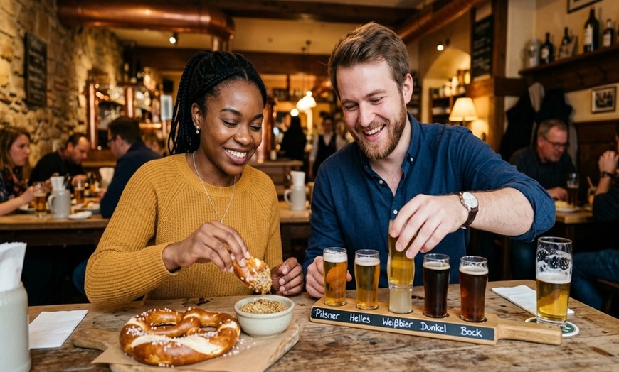 Image 2: Indulge in a German Bier Sampler with Pretzels for Two People at Helga's German Restaurant and Deli, up to 32% off