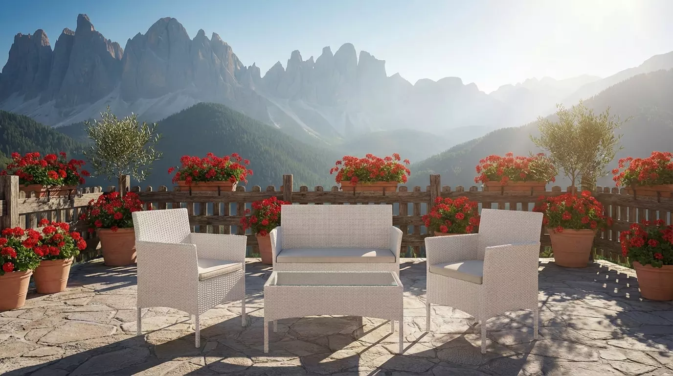 Salottino da giardino 4 posti con tavolino e cuscini