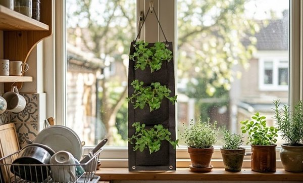 3-Pocket Vertical Hanging Herb Planter Kit