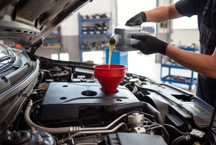 Synthetic Blend Oil Change (up to 5 Qts) + Brake Inspection - Green Barrel Motors