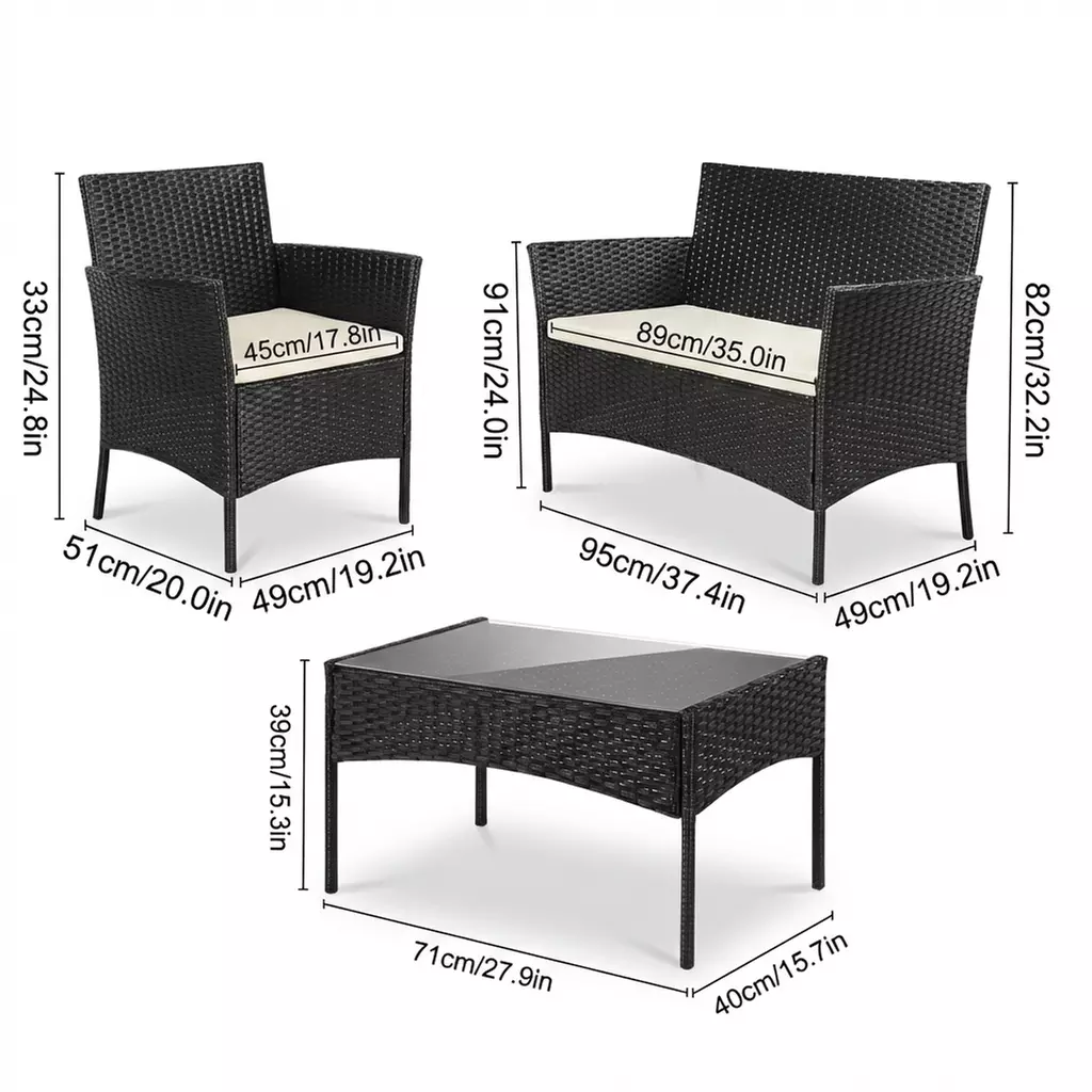 Salottino da giardino 4 posti con tavolino e cuscini