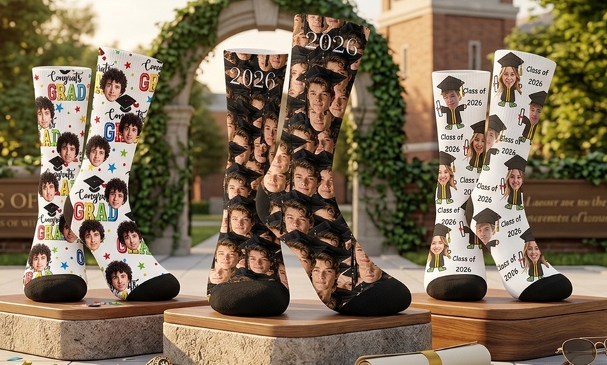 Image 10: Custom Photo Socks from Justyling — Perfect Graduation Gift (Up to 81% Off)