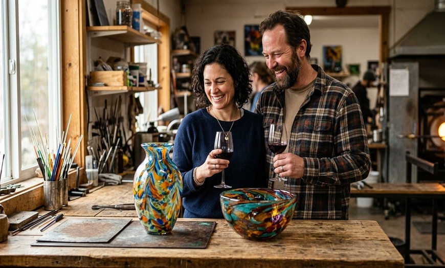 Image 2: Explore Your Creativity at Slow Burn Glass: Wine, Beer Glass-Blowing, Traditional Vase, or Floppy Bowl. Save Up to 50%