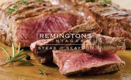 Three-Course Dinner for Two with Two Glasses of House Wine plus $50 Bounce Back Gift Card; Valid for Dine-In - Remington's of Niagara Steak & Seafood