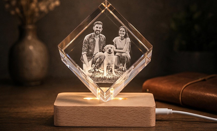 Image 6: Custom 3D Photo Engraved Crystal with Optional LED Light Base 