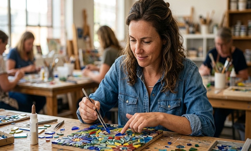 Image 7: Get Creative: Mosaic Fused-tile, Basket-weave, or Glass Flower Class