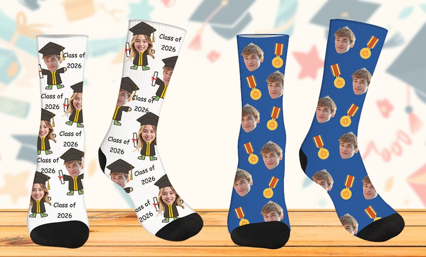 Image 34: Custom Photo Socks from Justyling — Perfect Graduation Gift (Up to 85% Off)