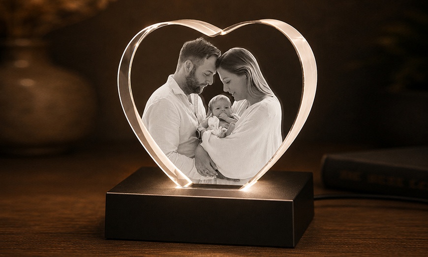 Image 4: Custom 3D Photo Engraved Crystal with Optional LED Light Base 