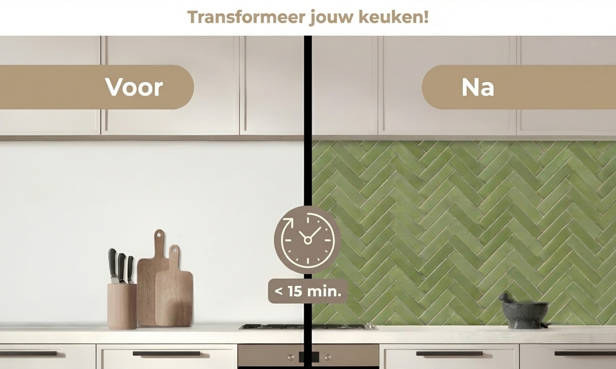 Zelfklevende keukenachterwand met glaslook