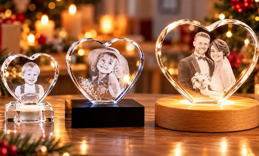 Image 6: Custom 3D Photo Engraved Crystal with Optional LED Light Base 
