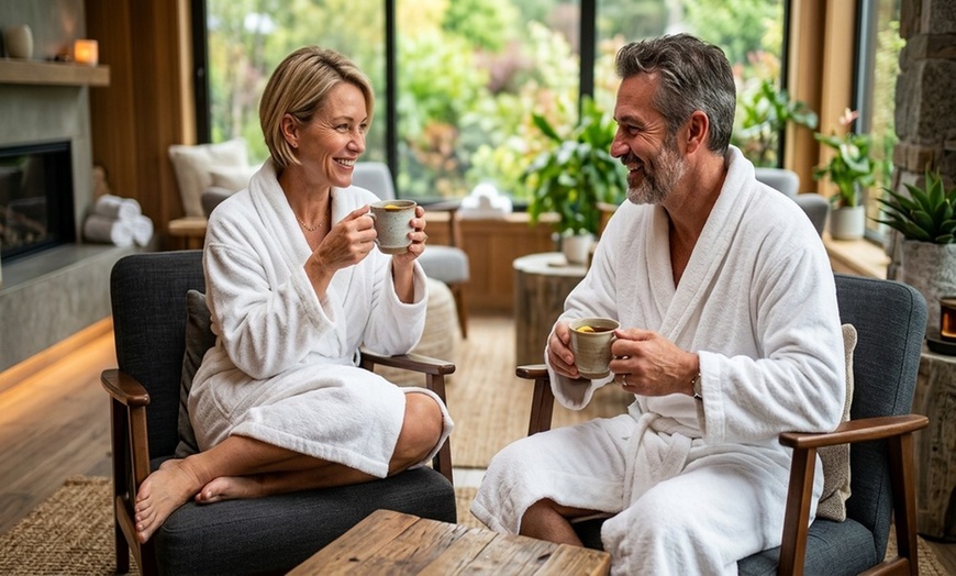 Image 5: Relaxing couples hot tub, facial and massage session