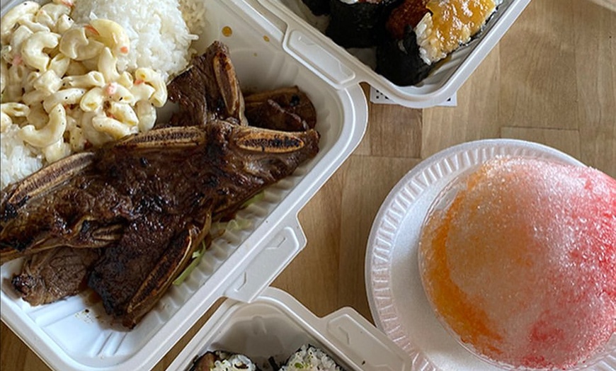 Image 5: Hawaiian BBQ Combo Meals with Musubi, Tacos, Shaved Ice & Drinks