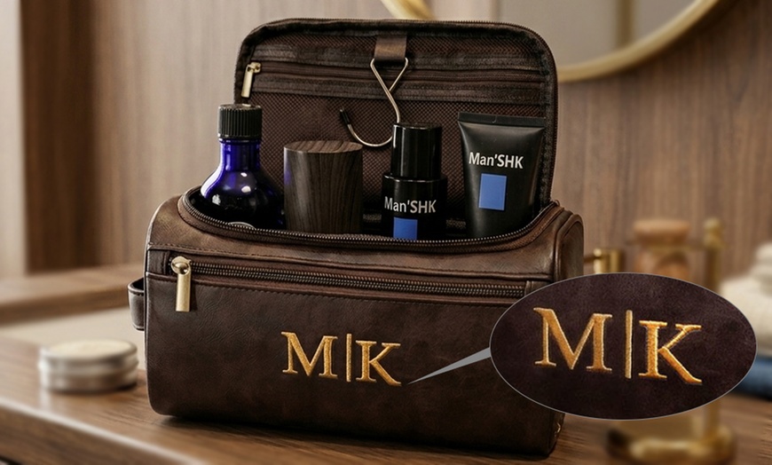 Image 2: Travel in Style With Personalized Vegan-Friendly Leather Toiletry Bag (Up to 85% Off)