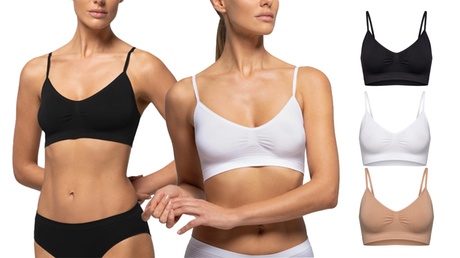 Pompea Brassiere Donna Seamless 1590 assortito (4 bianco e 4 nero) s,m 8pz, White