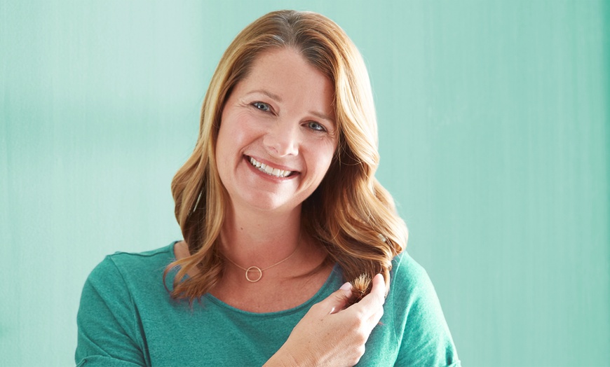 Image 1: Style with Haircut, Blow Dry, Highlights, Eyebrow Threading, & More 