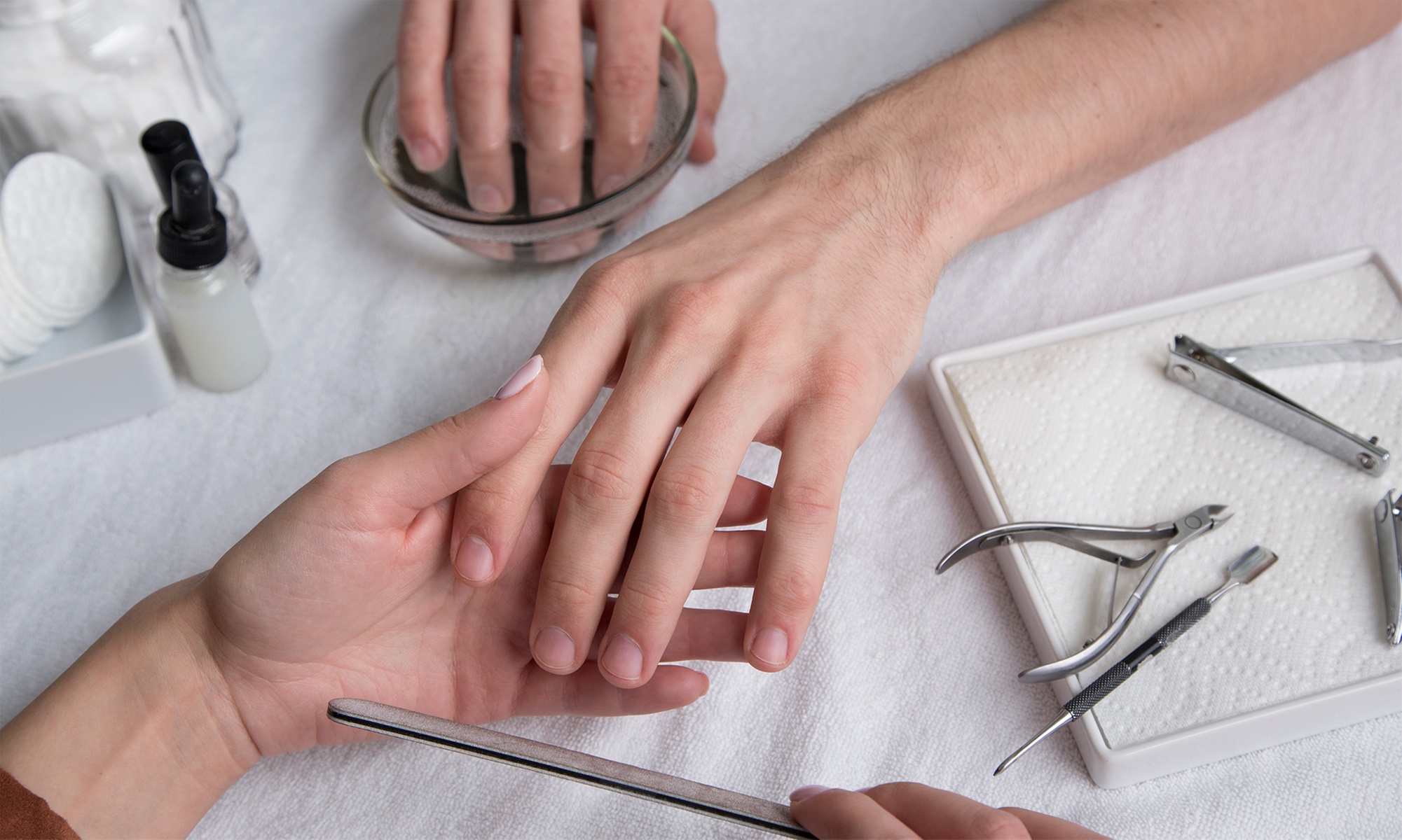 Relax with a Men's Hot Olive Oil Mani-Pedi Session! 
