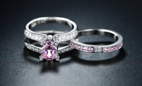 3.18 CTTW Interlocking Pink and White Gold Engagement Ring Set