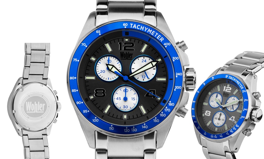 WOHLER Men’s Diver shops Down Blue Face Watch