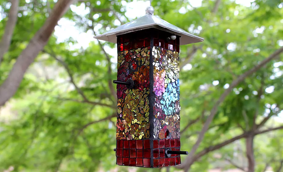 Mosaic Stained Glass Bird Feeder - Primary Image