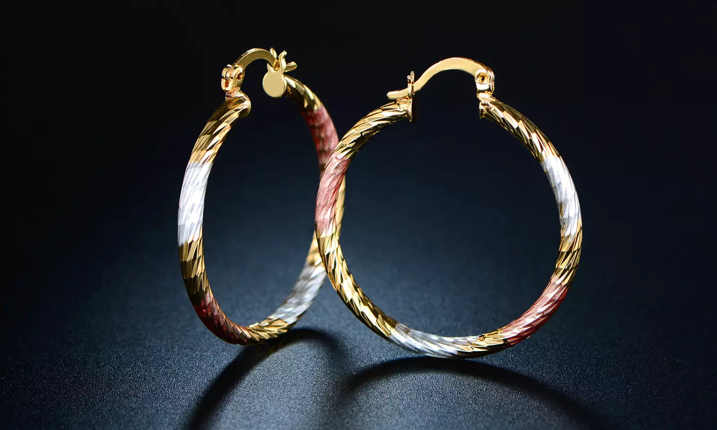 Sevil Tri-Tone 18K Gold-Plated Hoop Earrings - Primary Image