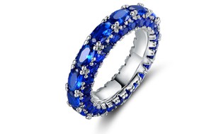 Three-Row Oval-Cut Blue Sapphire Spinel Eternity Ring