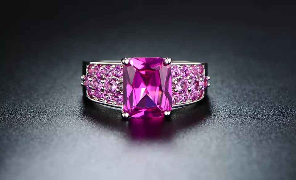 5 CTTW Genuine Ruby Engagement Ring in 18K White Gold Plated Brass - Primary Image