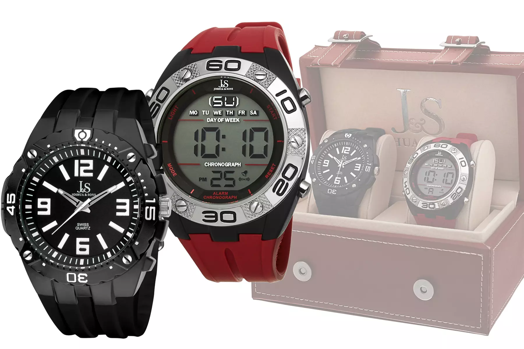 Joshua & Sons Men's Sports-Watch Gift Set with Black Analog/Red Digital or Orange Analog/Gray Digital. Free Returns. - Second Medium