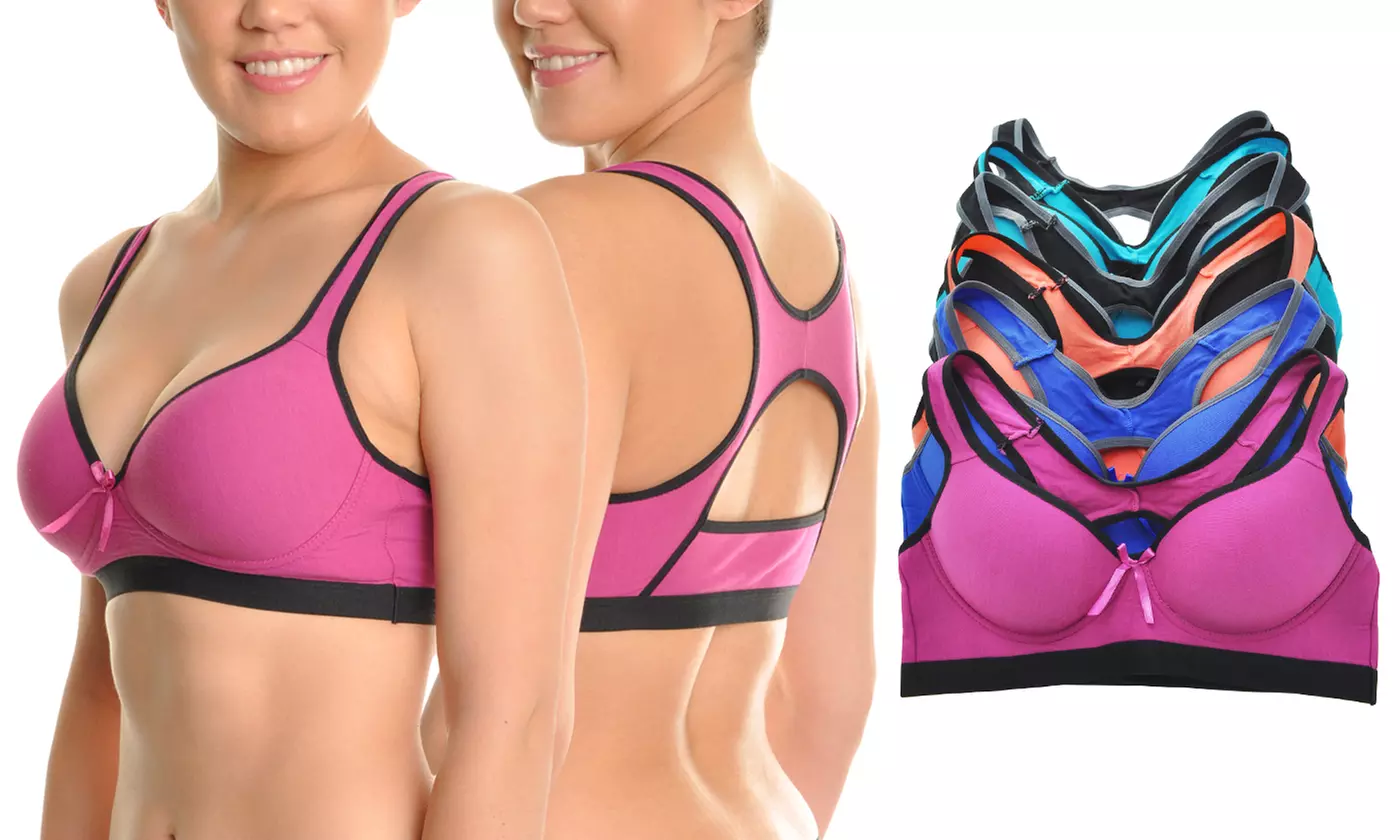 Angelina Keyhole Racerback Sports Bras or Boxer Shorts (6-Pack) - Second Medium