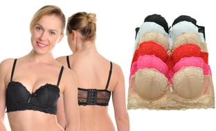 Embroidered Lace Balconette Bras with Convertible Straps (6-Pack)