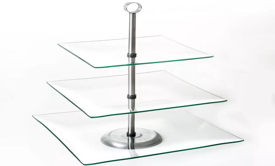 Three-Tiered Square Glass Buffet and Dessert Stand. Free Returns. - Second Medium