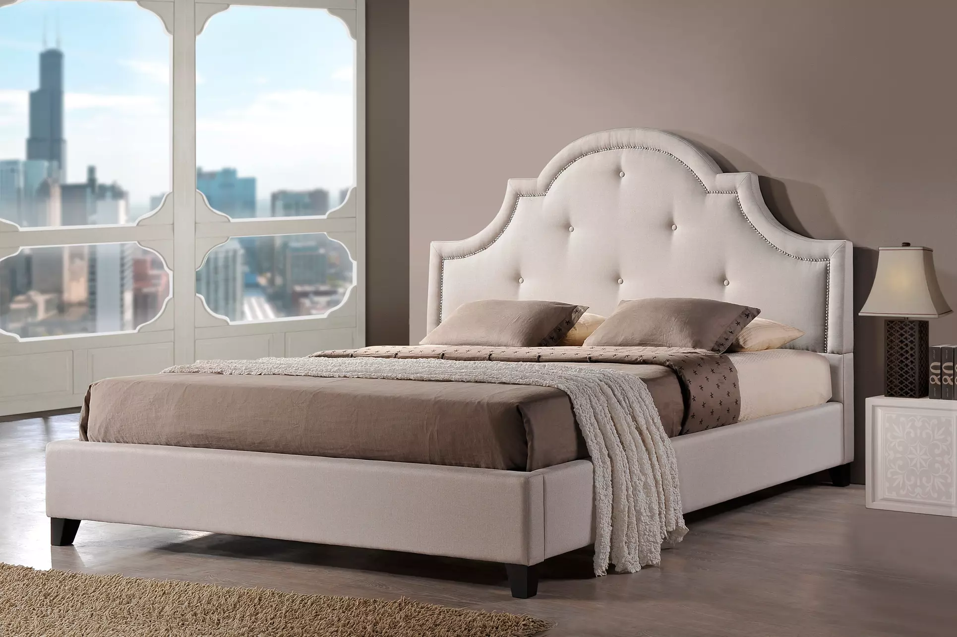 Martha Twill Upholstered Platform Bed - Primary Image