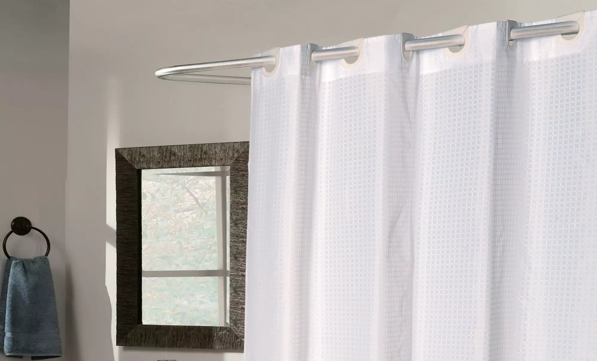 EZ-On Fabric Shower Curtain with No Hooks Needed - Second Medium