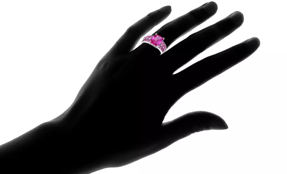 5 CTTW Genuine Ruby Engagement Ring in 18K White Gold Plated Brass - Second Medium