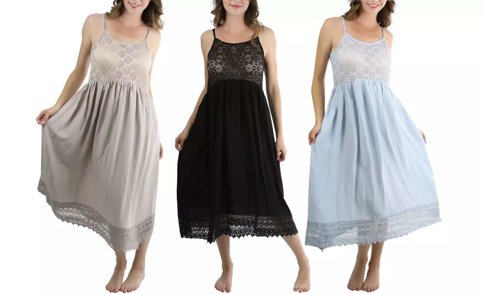 Women's Lace-Top Cotton Slip Nightgown - Primary Image
