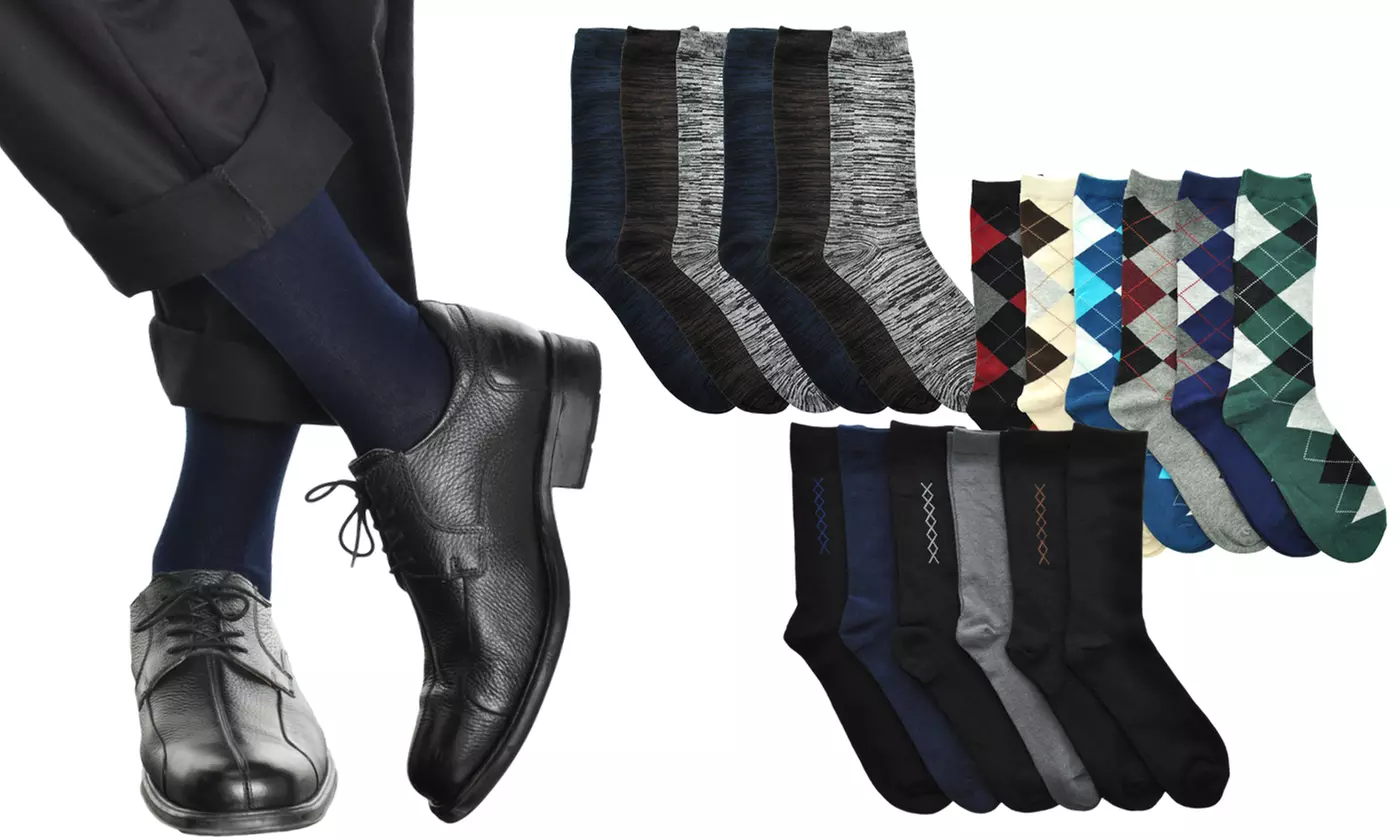 Men's Cotton Dress Socks in Solid Colors or Assorted Designs (6-Pairs) - Primary Image