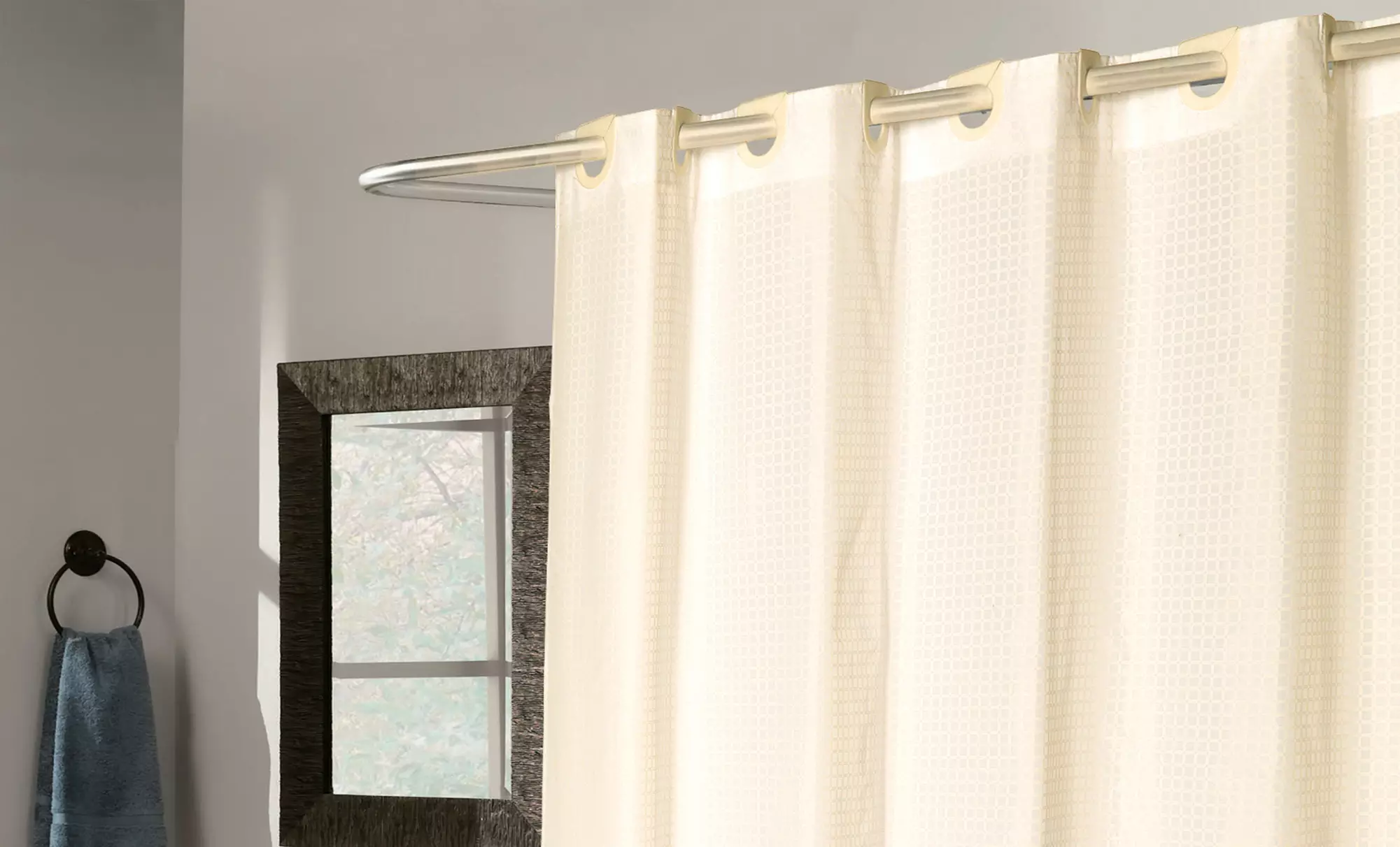 EZ-On Fabric Shower Curtain with No Hooks Needed - Primary Image