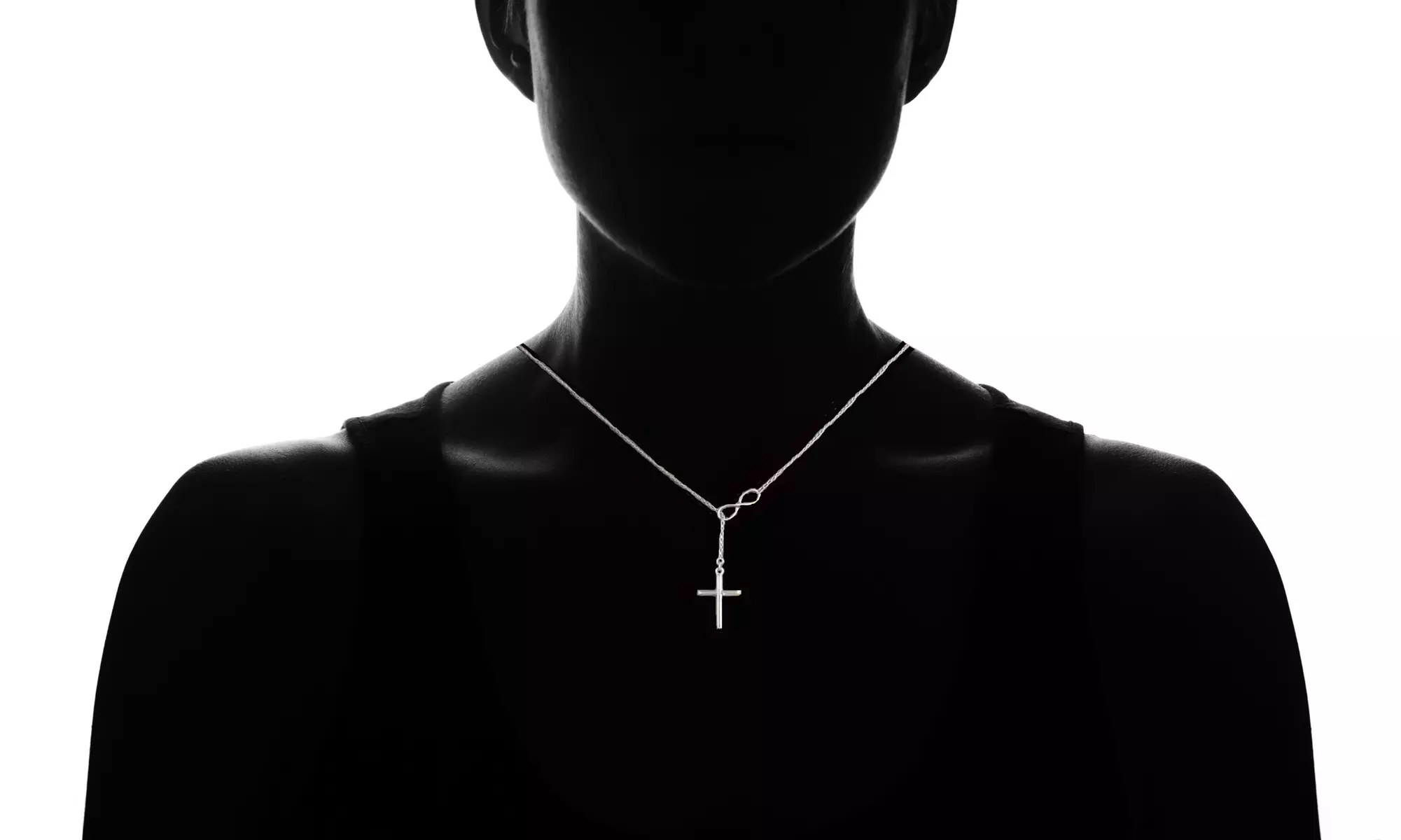 Italian Sterling Silver Infinity Cross Lariat Necklace - Second Medium