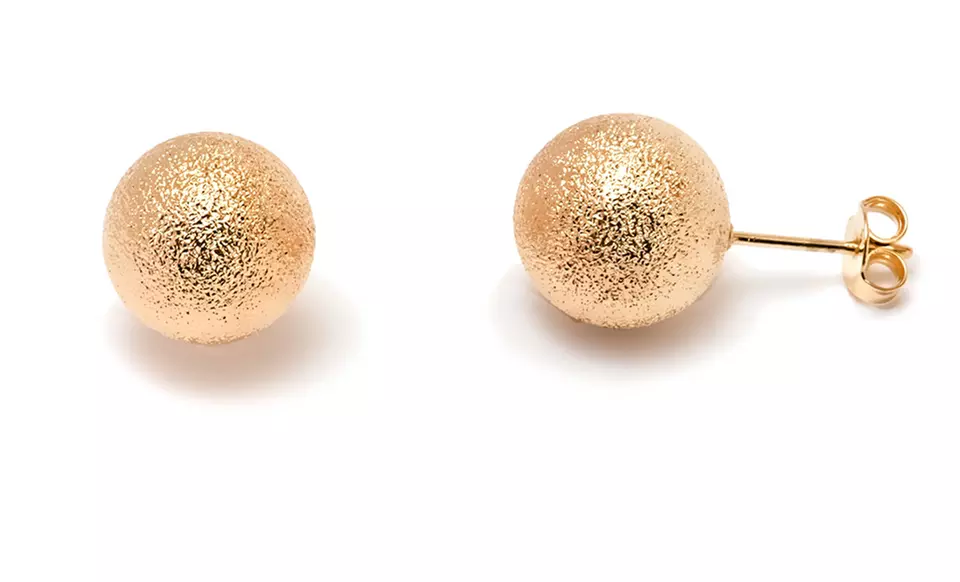 18K Gold Plated Diamond Cut Ball Stud Earrings - Primary Image