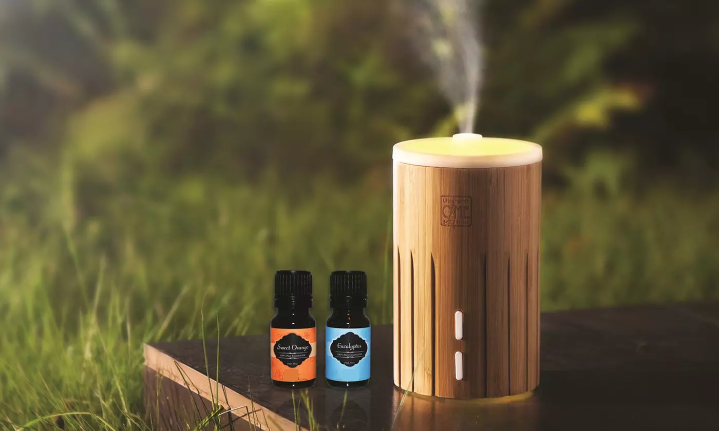 Bamboo Humidifier and Diffuser with 2 Free Essential Oils (10mL Each) - Primary Image