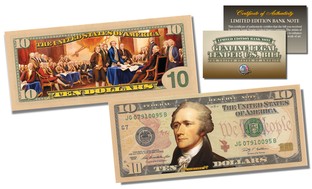 Colorized U.S. Currency Featuring The Declaration of Independence